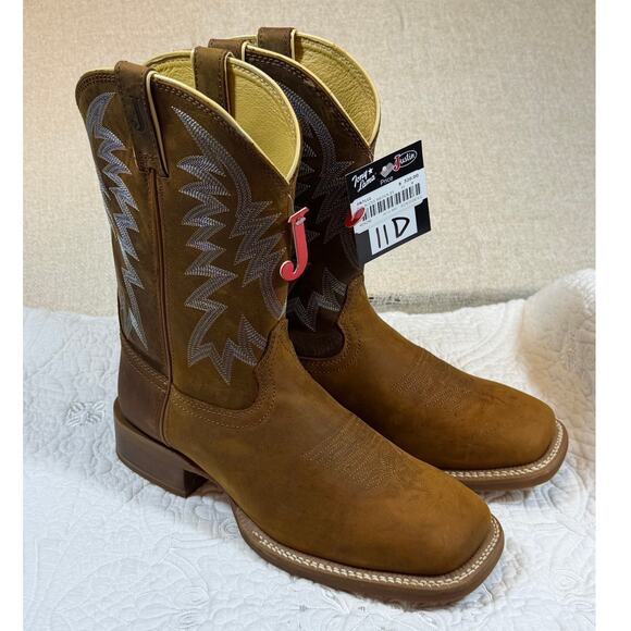 Justin Men\'s Brown 11D NWT Big Bucks Western Cowboy Leather Riding Work Boots
